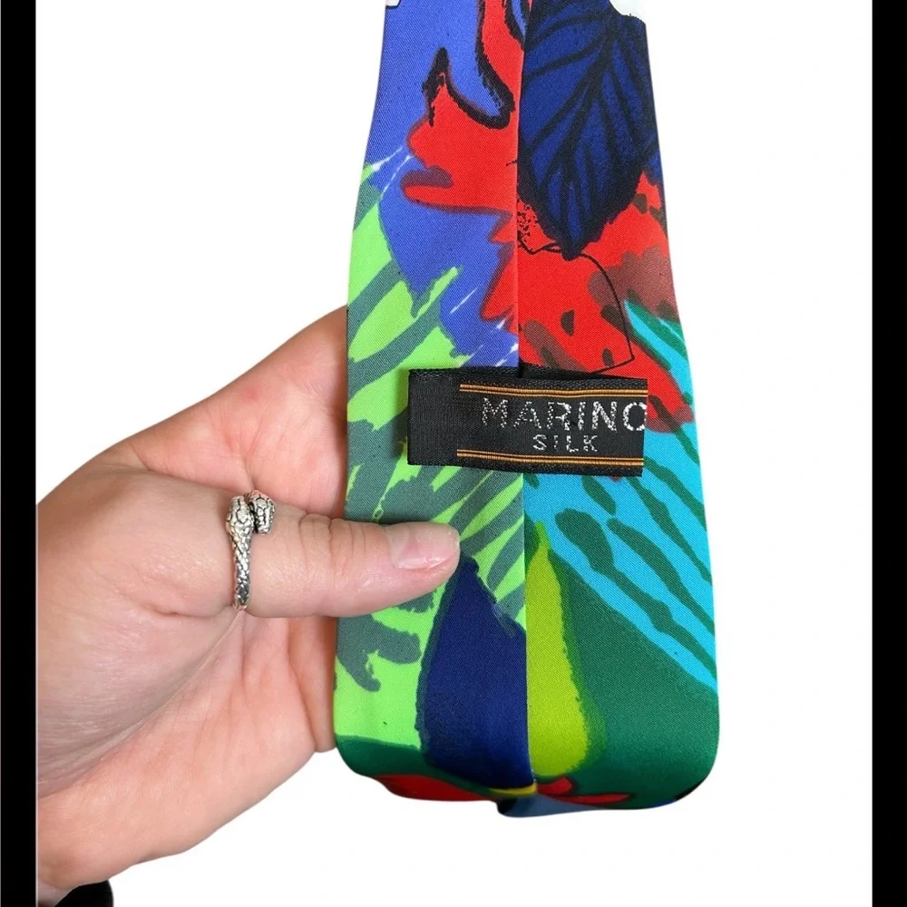 Marino Silk 100% Silk Floral Abstract Multicolor Tie One Size